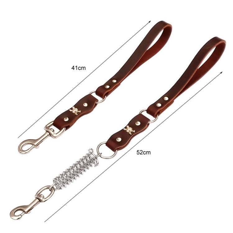Leather Dog Leash Pet Tow Rope Chain, Style: With Spring(Coffee)
