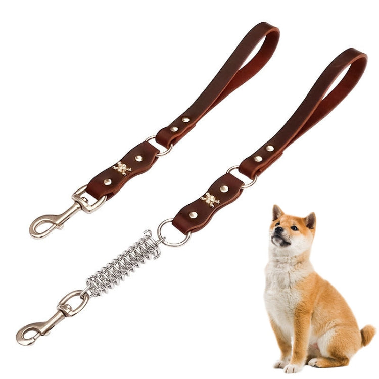 Leather Dog Leash Pet Tow Rope Chain, Style: With Spring(Coffee)