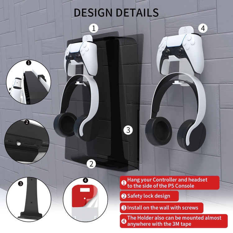 For PS5 Slim JYS-P5193 Console Wall Mount Hanging Storage Rack With Headphone Grip Organizer(Black)