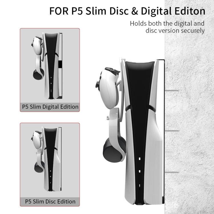 For PS5 Slim JYS-P5193 Console Wall Mount Hanging Storage Rack With Headphone Grip Organizer(Black)