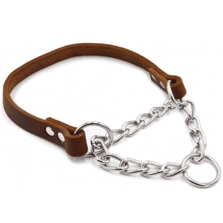 Half P Shape Pet Dog Collar Leather Dog Chain Collar, Size: M(Coffee)