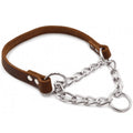 Half P Shape Pet Dog Collar Leather Dog Chain Collar, Size: M(Coffee)