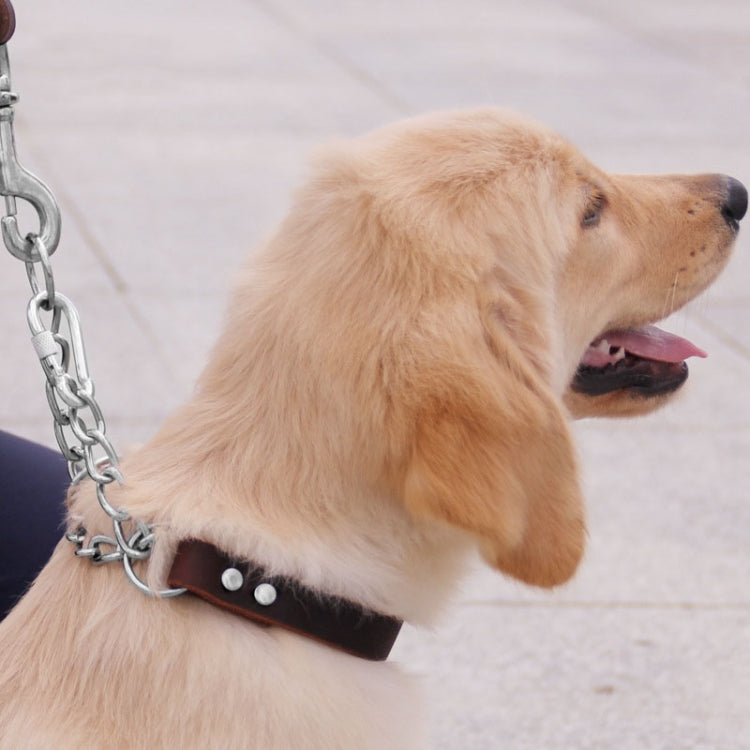 Half P Shape Pet Dog Collar Leather Dog Chain Collar, Size: XL(Coffee)