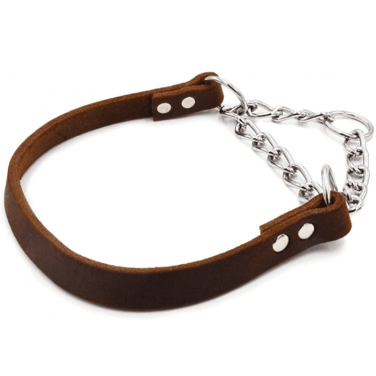 Half P Shape Pet Dog Collar Leather Dog Chain Collar, Size: XL(Coffee)