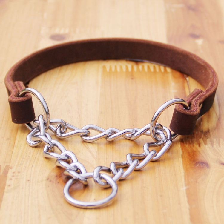 Half P Shape Pet Dog Collar Leather Dog Chain Collar, Size: XL(Coffee)