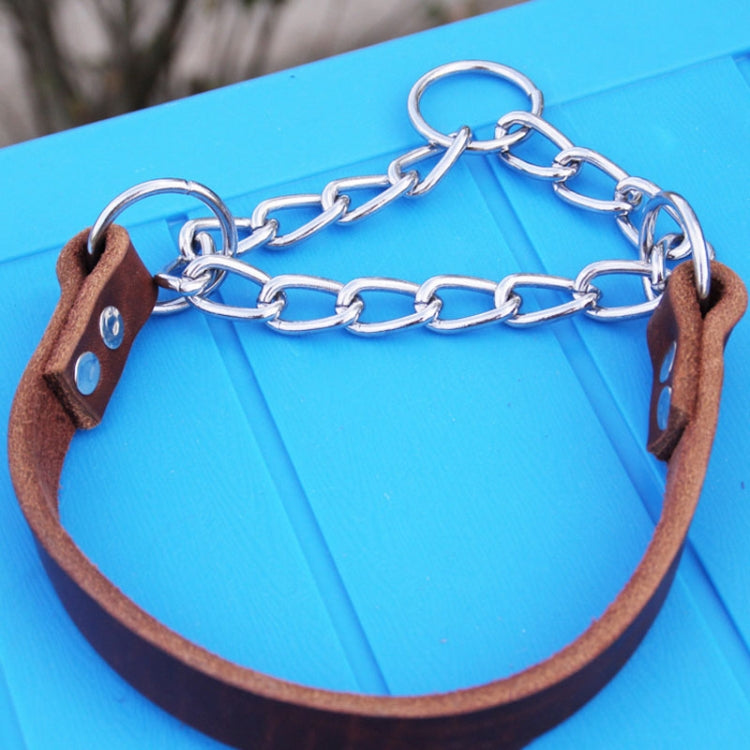 Half P Shape Pet Dog Collar Leather Dog Chain Collar, Size: XL(Coffee)