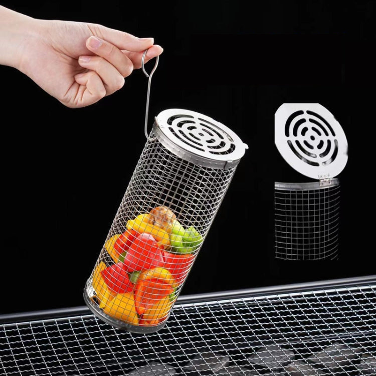 Upgrade Flip-Top Lid BBQ Cage Stainless Steel Rolling Grilling Basket, Spec: Large