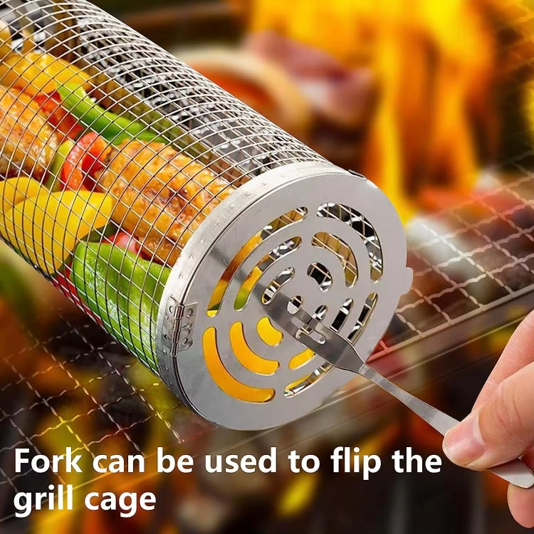 Upgrade Flip-Top Lid BBQ Cage Stainless Steel Rolling Grilling Basket, Spec: Large