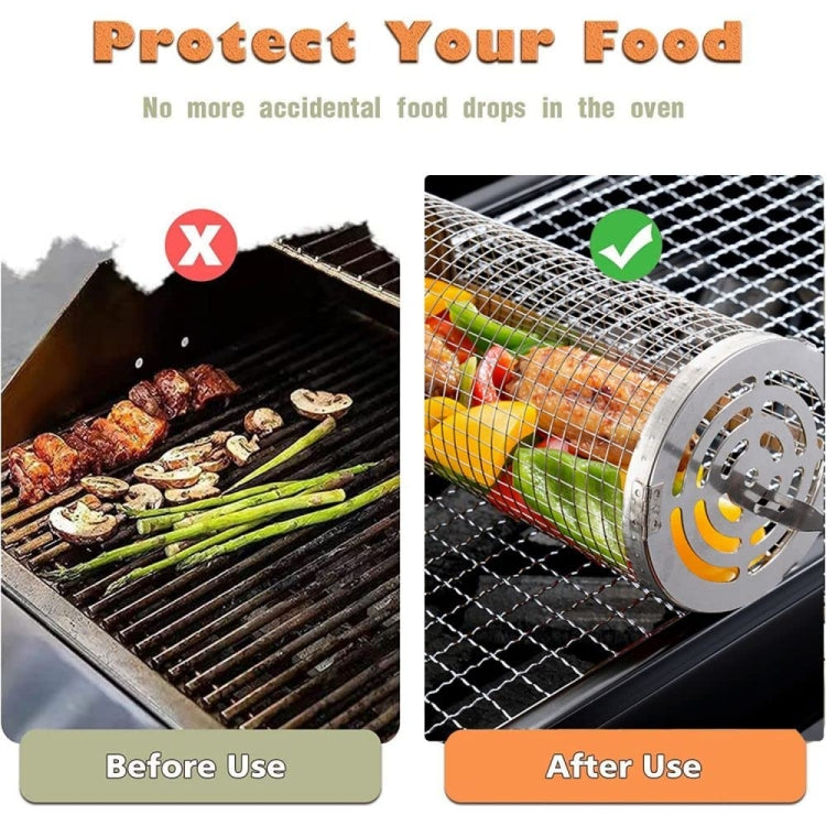 Upgrade Flip-Top Lid BBQ Cage Stainless Steel Rolling Grilling Basket, Spec: Small+Large