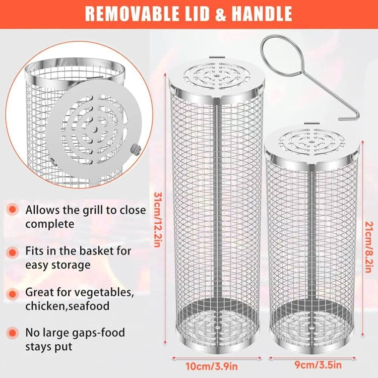 Upgrade Flip-Top Lid BBQ Cage Stainless Steel Rolling Grilling Basket, Spec: Large