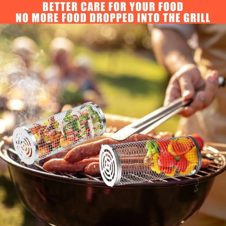 Upgrade Flip-Top Lid BBQ Cage Stainless Steel Rolling Grilling Basket, Spec: Small