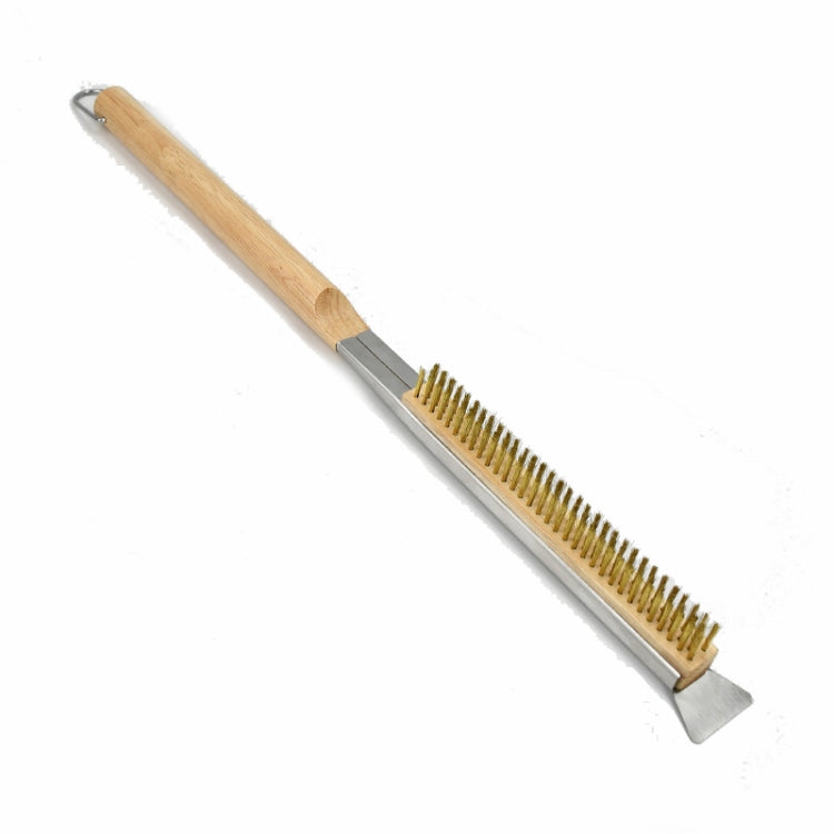 21 Inch Wooden Handle Pizza Oven Brush with Stone Scraper, Spec: Stainless Steel Wire Bristles Primary Color