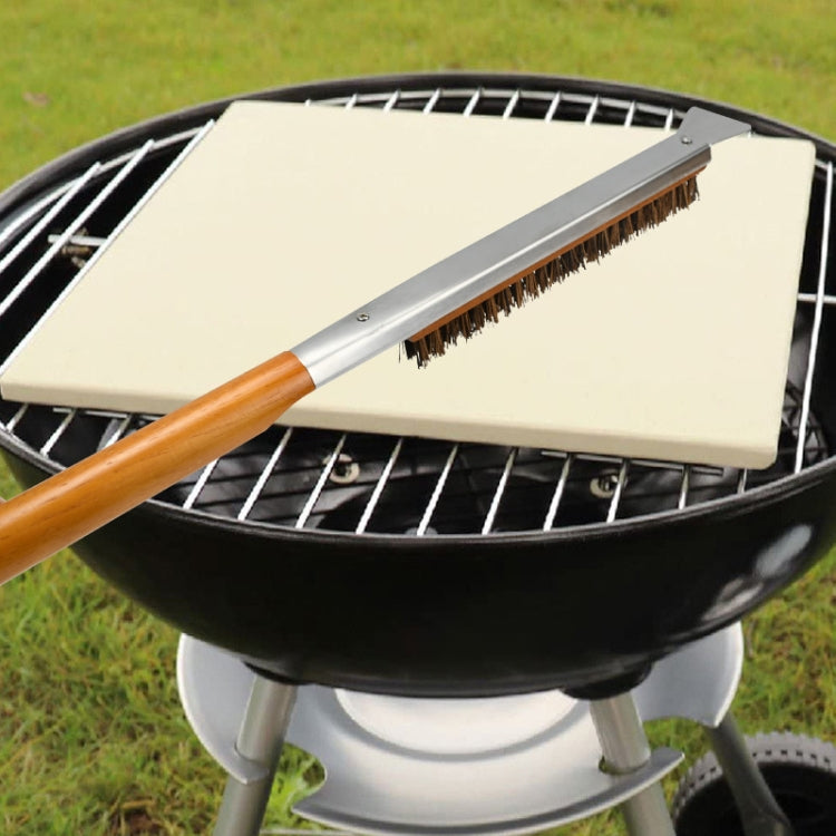 21 Inch Wooden Handle Pizza Oven Brush with Stone Scraper, Spec: Palm Stalk Fiber Bristles Primary Color