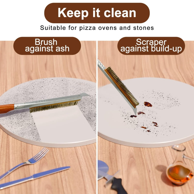 21 Inch Wooden Handle Pizza Oven Brush with Stone Scraper, Spec: Palm Stalk Fiber Bristles Primary Color