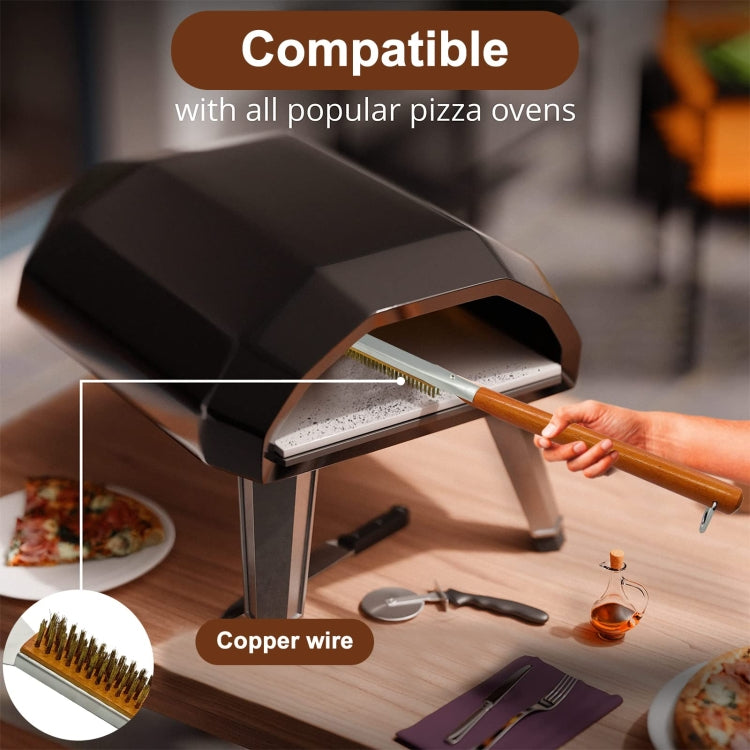 21 Inch Wooden Handle Pizza Oven Brush with Stone Scraper, Spec: Palm Stalk Fiber Bristles Color Spray