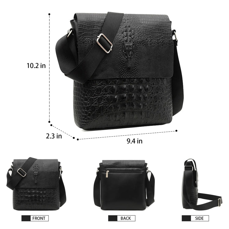 Men Vertical PU Leather Shoulder Bag Water-Repellent Casual Briefcase(Black)