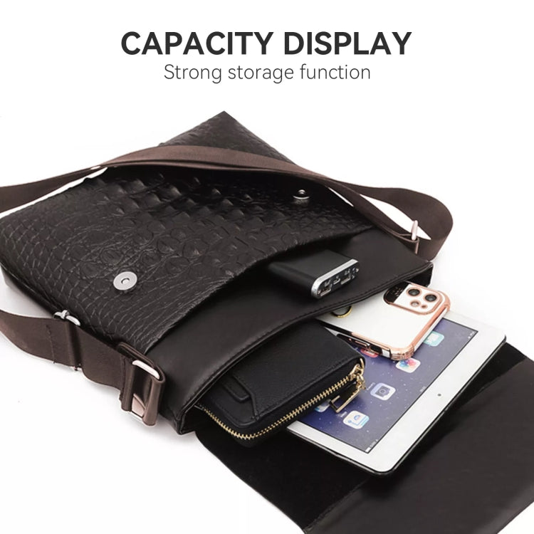 Men Vertical PU Leather Shoulder Bag Water-Repellent Casual Briefcase(Black)