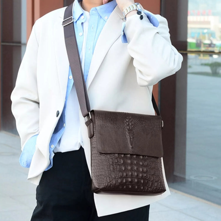 Men Vertical PU Leather Shoulder Bag Water-Repellent Casual Briefcase(Black)