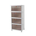 4-Tier Stackable Plastic Storage Bins With Wheels & Magnetic Door For Snacks, Clothes, Kitchen Supplies, Shoes