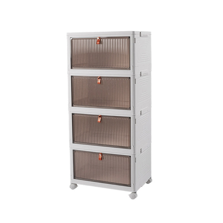 4-Tier Stackable Plastic Storage Bins With Wheels & Magnetic Door For Snacks, Clothes, Kitchen Supplies, Shoes