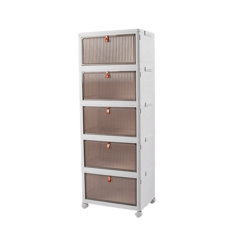 5-Tier Stackable Plastic Storage Bins With Wheels & Magnetic Door For Snacks, Clothes, Kitchen Supplies, Shoes