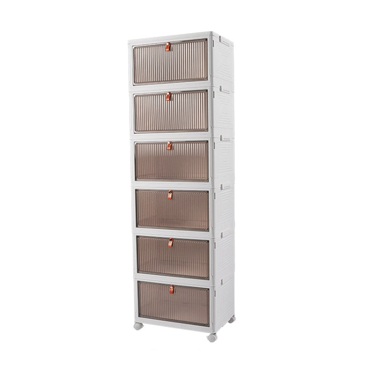 6-Tier Stackable Plastic Storage Bins With Wheels & Magnetic Door For Snacks, Clothes, Kitchen Supplies, Shoes