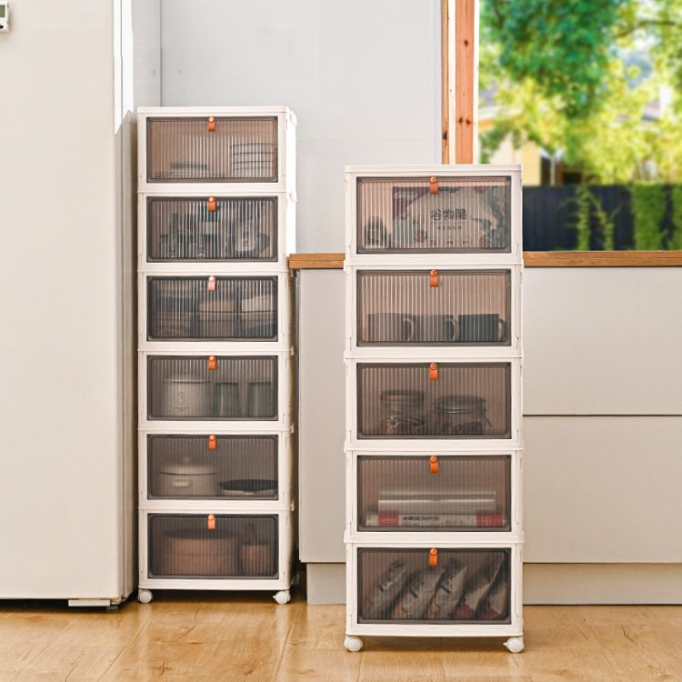 4-Tier Stackable Plastic Storage Bins With Wheels & Magnetic Door For Snacks, Clothes, Kitchen Supplies, Shoes