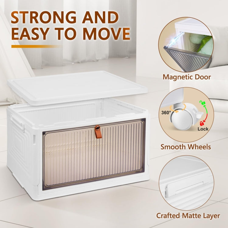 5-Tier Stackable Plastic Storage Bins With Wheels & Magnetic Door For Snacks, Clothes, Kitchen Supplies, Shoes