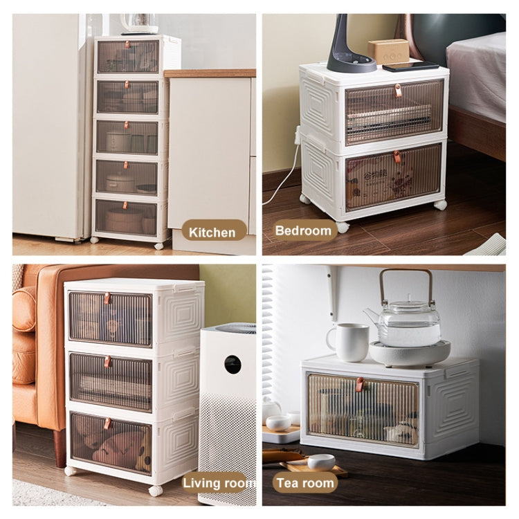 4-Tier Stackable Plastic Storage Bins With Wheels & Magnetic Door For Snacks, Clothes, Kitchen Supplies, Shoes