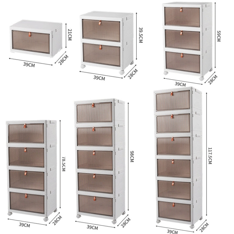 4-Tier Stackable Plastic Storage Bins With Wheels & Magnetic Door For Snacks, Clothes, Kitchen Supplies, Shoes