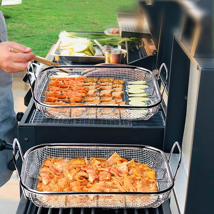 Stainless Steel Square BBQ Basket Heightened Handle Anti-scalding Grill Basket 42.5x28x10.5