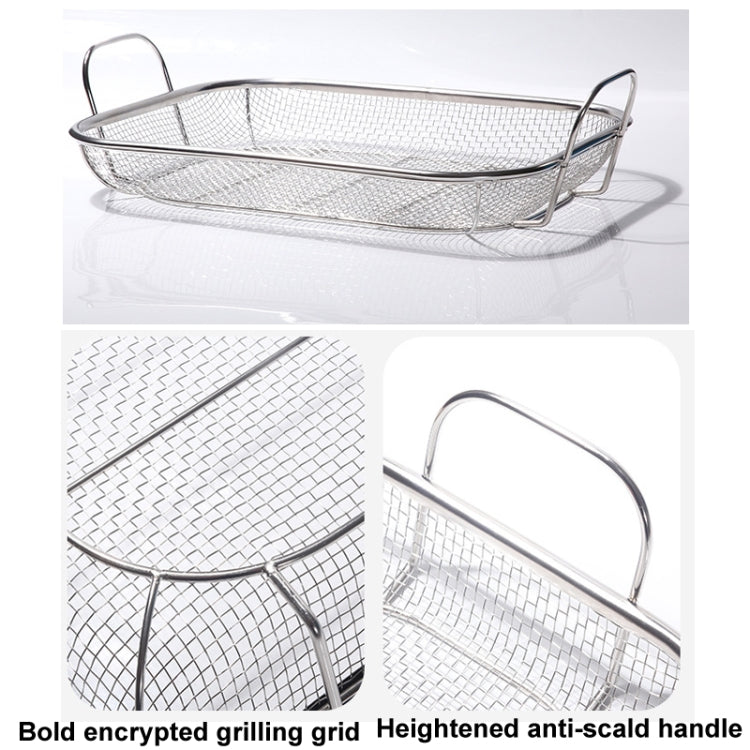 Stainless Steel Square BBQ Basket Heightened Handle Anti-scalding Grill Basket 42.5x28x10.5