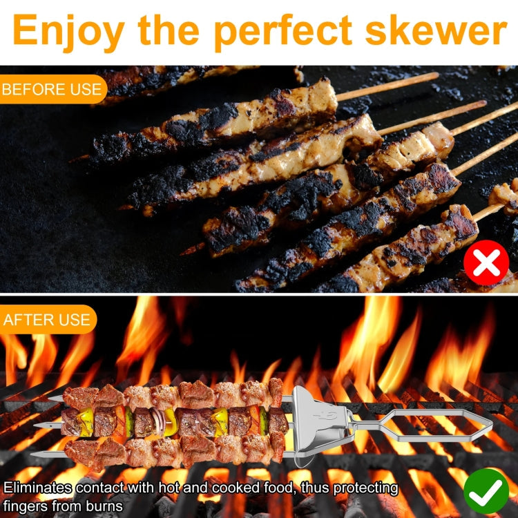 3 Way Skewer Stainless Steel BBQ Skewers Semi-Automatic Barbecue Fork