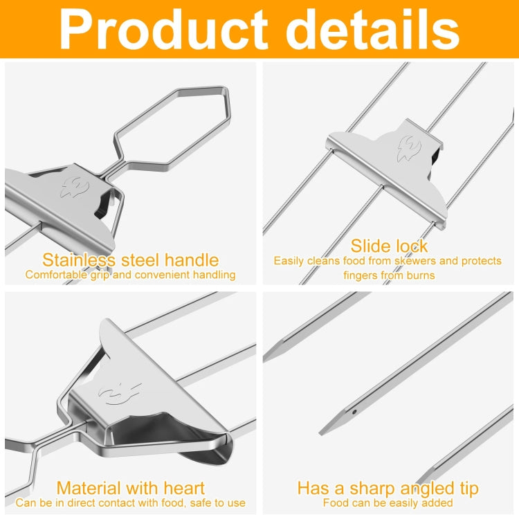 3 Way Skewer Stainless Steel BBQ Skewers Semi-Automatic Barbecue Fork