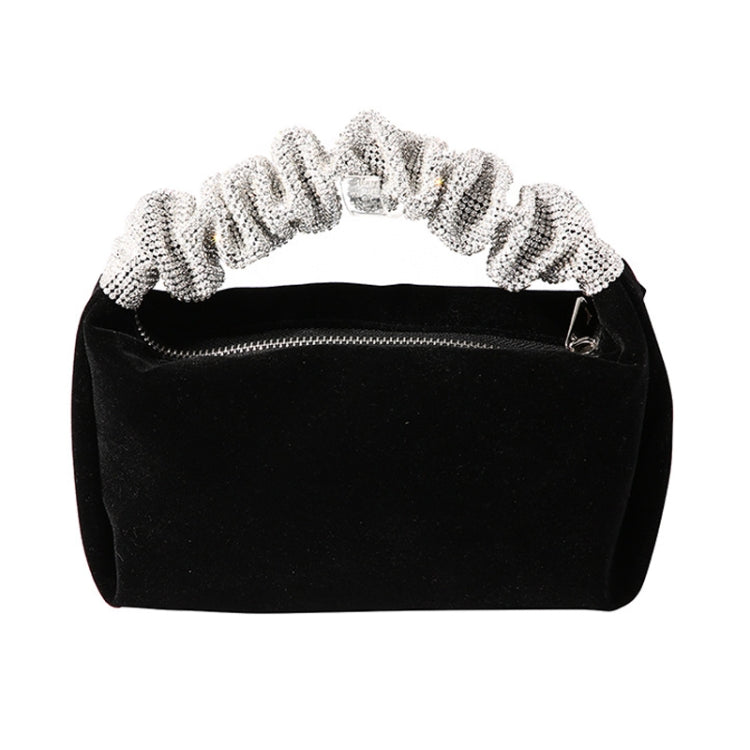 Velvet With Rhinestones Evening Bag Ladies Banquet Evening Clutch Bag(Black)