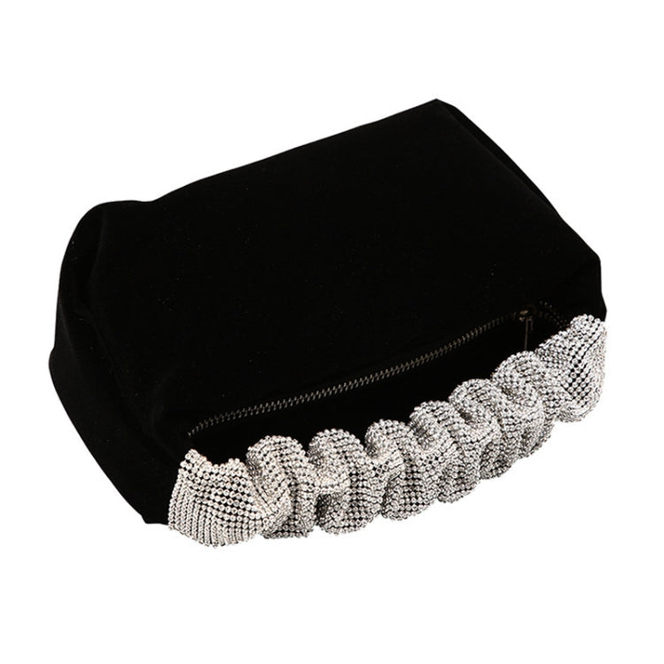 Velvet With Rhinestones Evening Bag Ladies Banquet Evening Clutch Bag(Black)