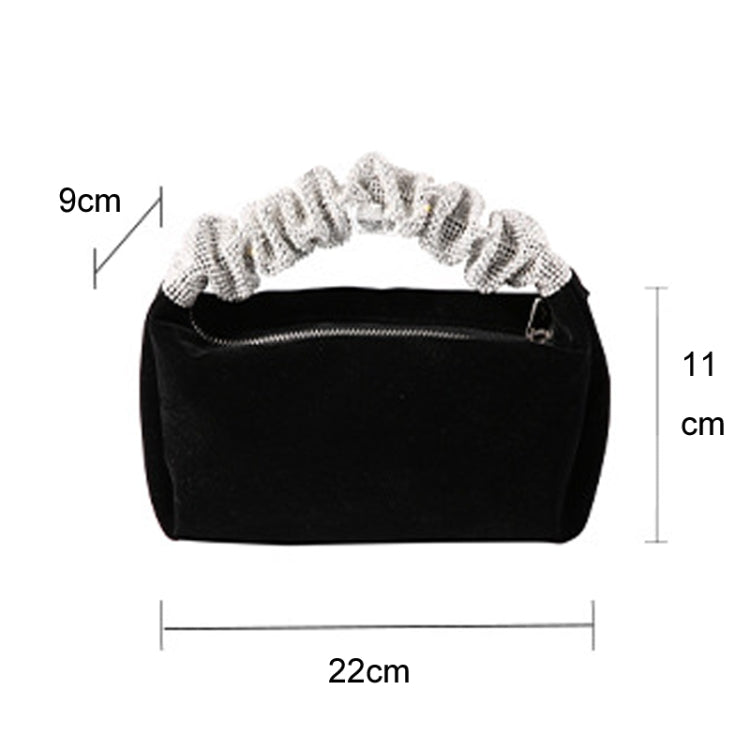 Velvet With Rhinestones Evening Bag Ladies Banquet Evening Clutch Bag(Black)