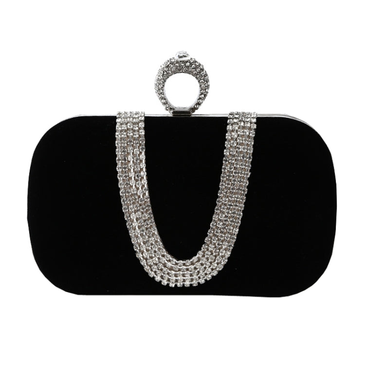 U-Shape Embellished Evening Bag Ladies Banquet Evening Clutch Bag(Black)
