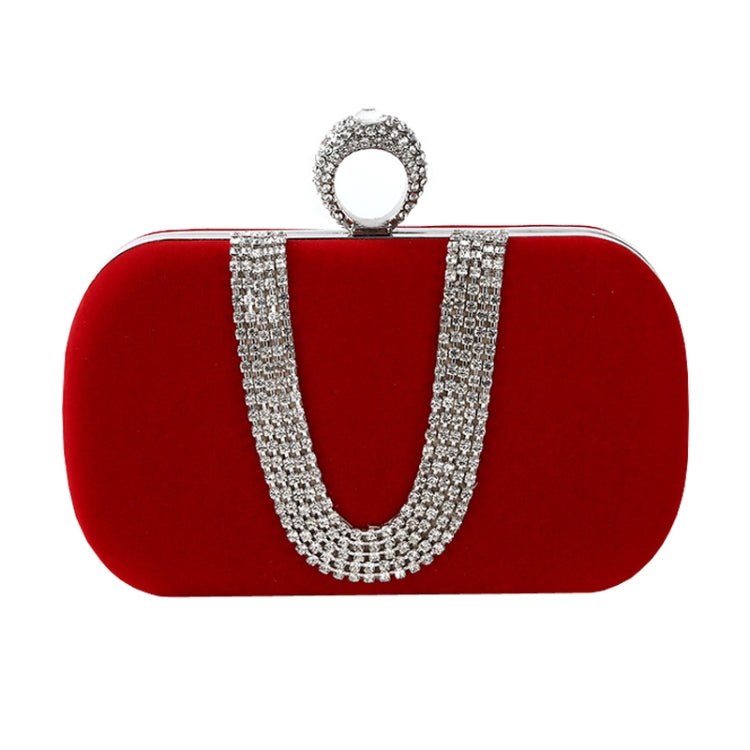 U-Shape Embellished Evening Bag Ladies Banquet Evening Clutch Bag(Red)