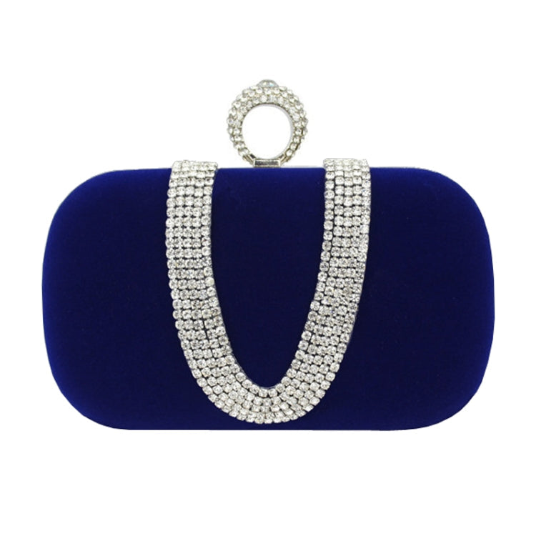 U-Shape Embellished Evening Bag Ladies Banquet Evening Clutch Bag(Sapphire Blue)