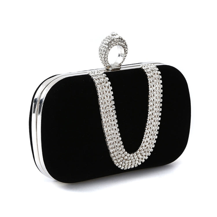 U-Shape Embellished Evening Bag Ladies Banquet Evening Clutch Bag(Black)
