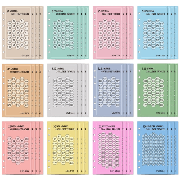 48 Sheets Dollar Version  Savings Challenge Trackers A6 Money Saving Budget Planner Cards
