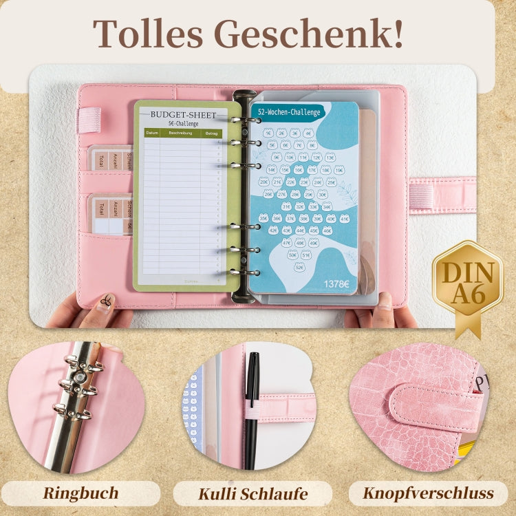 A6 German Loose Leaf Cash Budget Notebook Crocodile Pattern Macaron PU Leather Budget Planner(Gray)