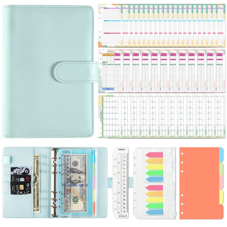 A6 Macaron Loose-Leaf Weekly Plan Monthly Plan Notebook PU Leather Multi-Function Storage Handbook(Blue)
