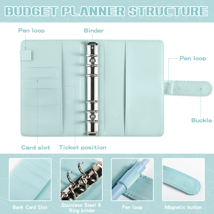 A6 Macaron Loose-Leaf Weekly Plan Monthly Plan Notebook PU Leather Multi-Function Storage Handbook(Blue)