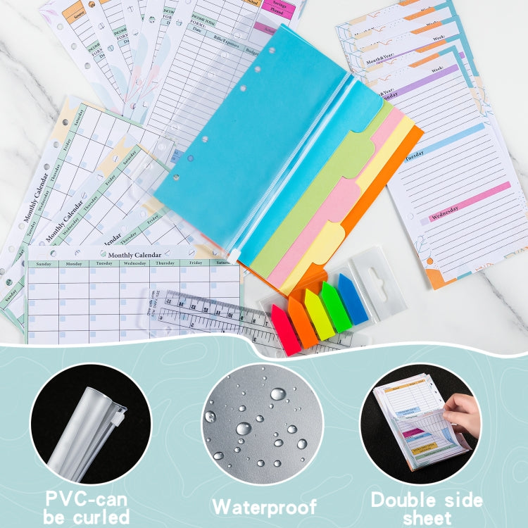 A6 Macaron Loose-Leaf Weekly Plan Monthly Plan Notebook PU Leather Multi-Function Storage Handbook(Pink)