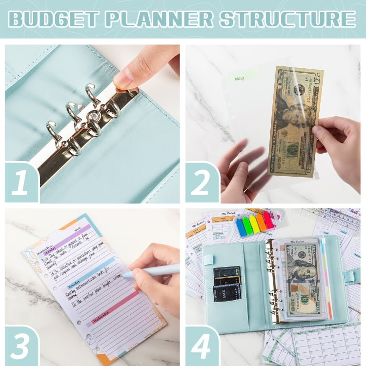 A6 Macaron Loose-Leaf Weekly Plan Monthly Plan Notebook PU Leather Multi-Function Storage Handbook(Pink)