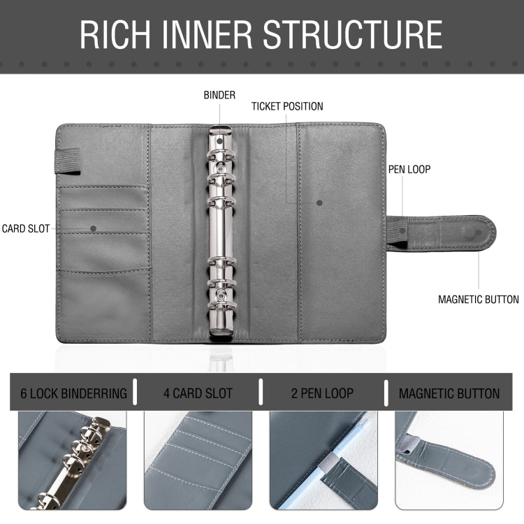 A6 Crocodile Pattern Money Saving Challenge Budget Notebook PU Leather Envelope Binder Budget(Gray)