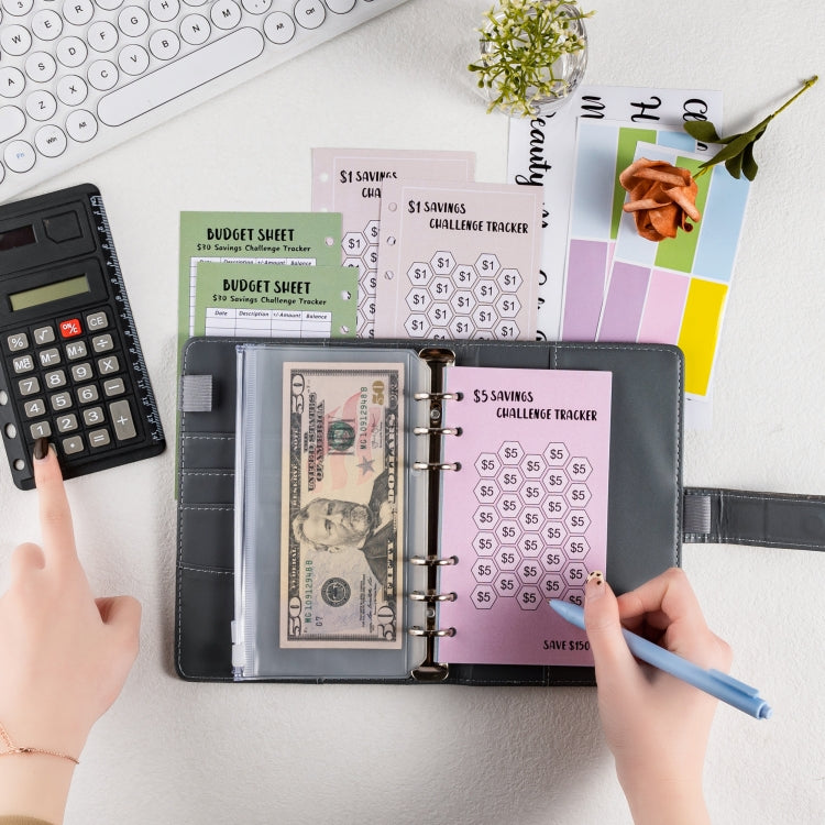A6 Crocodile Pattern Money Saving Challenge Budget Notebook PU Leather Envelope Binder Budget(Gray)