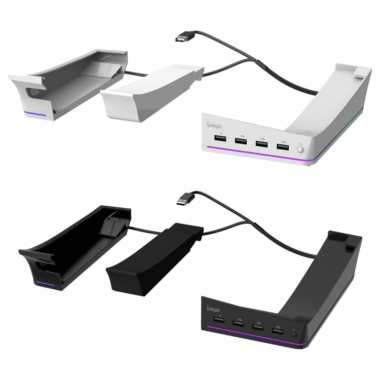 For Sony PS5 Slim IPEGA PG-P5S021 RGB Light Host Horizontal Stand With 4 USB HUBs, Color: White